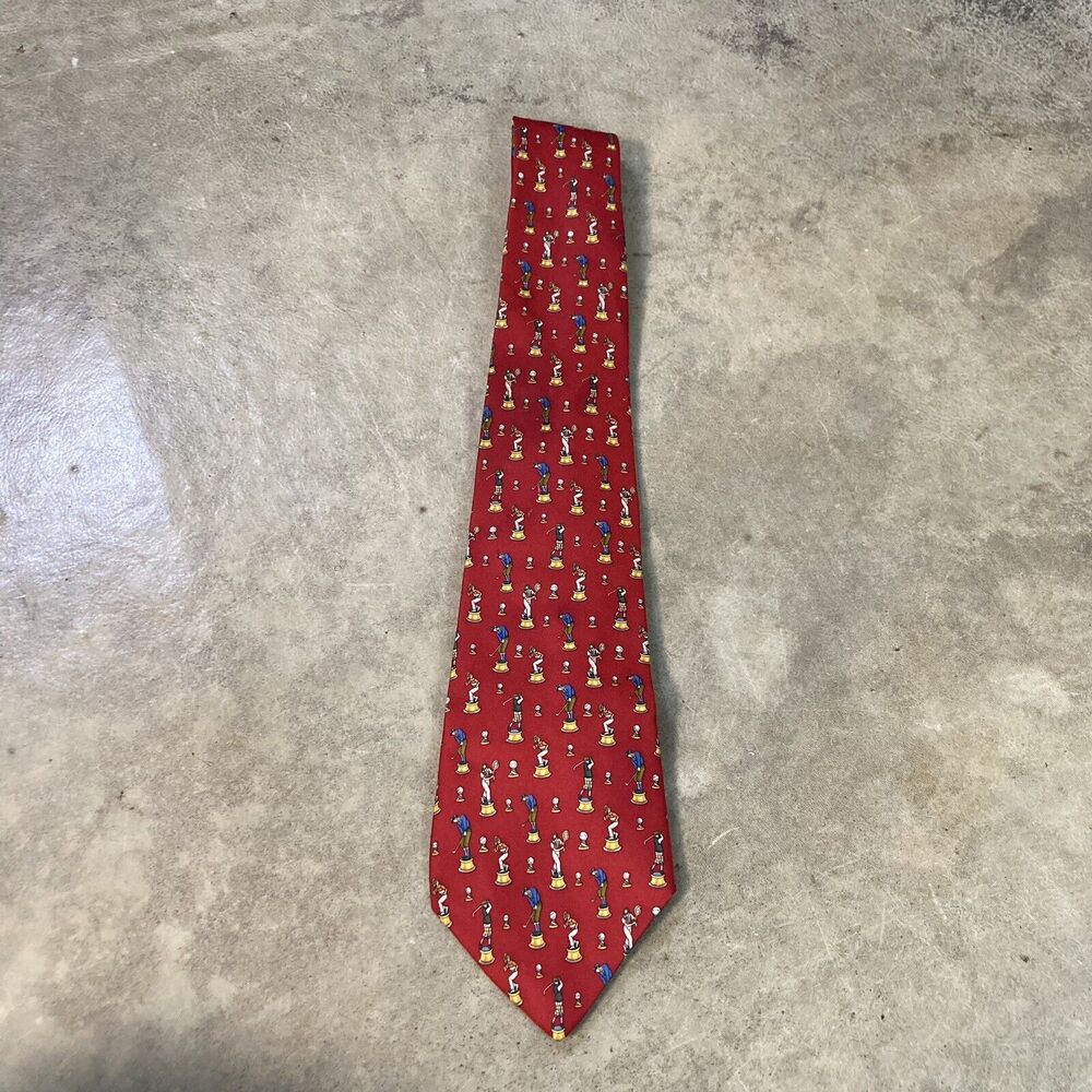 Salvatore Ferragamo Neck Tie Red Golf Sports Silk Mens‎ Designer Luxury